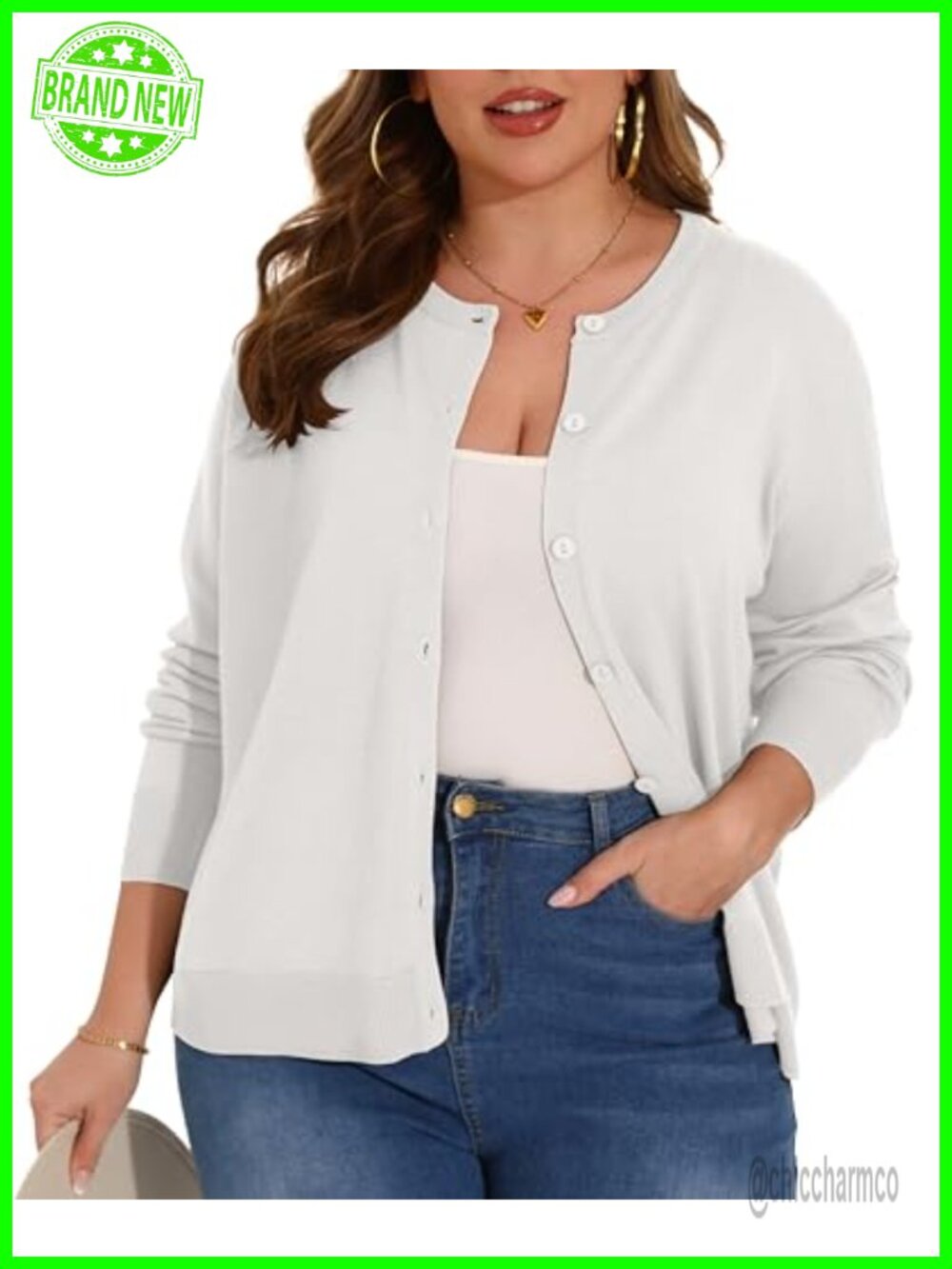 Plus Size Long Sleeve Crewneck Cardigan Classic Fall Knit Button Down